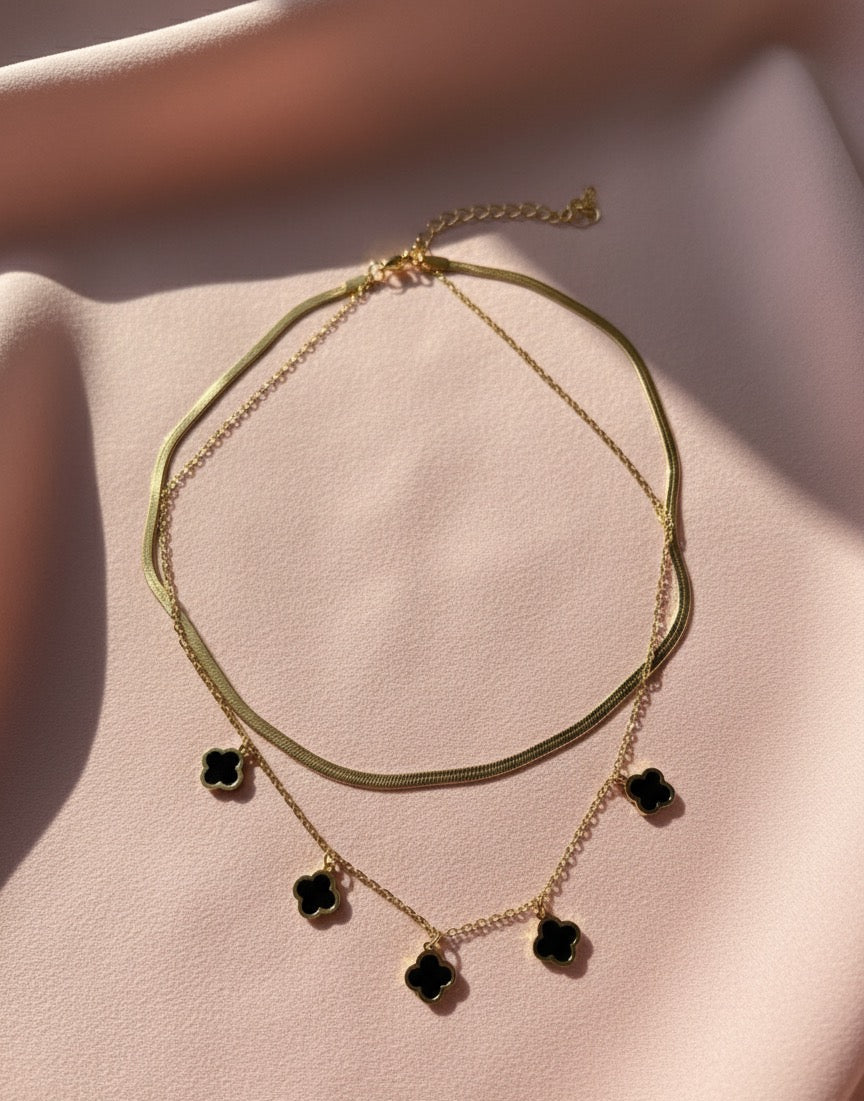 Black Layered Clover Pendant